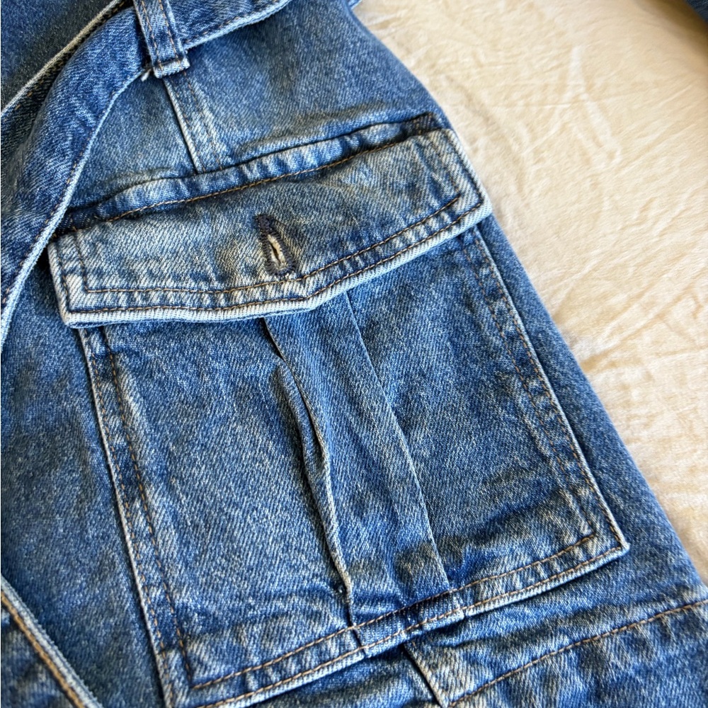 Denim Button-Front Jacket with Belt - Blue - Picture 3 of 10
